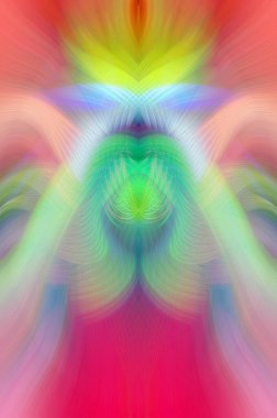 Simetrik Kaleydoskopik Desenler, Neon Parıltısı ve Modern ve Gelecek Estetik İçin Renkli Fraktal Tasarım