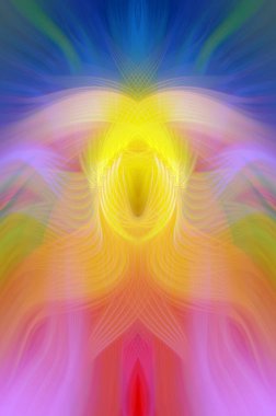 Simetrik Kaleydoskopik Desenler, Neon Parıltısı ve Modern ve Gelecek Estetik İçin Renkli Fraktal Tasarım