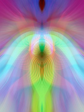 Simetrik Kaleydoskopik Desenler, Neon Parıltısı ve Modern ve Gelecek Estetik İçin Renkli Fraktal Tasarım