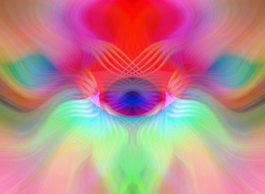 Simetrik Kaleydoskopik Desenler ve Fütürist Neon Parıltısı Tasarımlı Gökkuşağı Soyut Sanatı