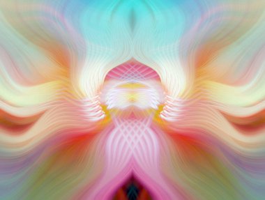 Simetrik Kaleydoskopik Desenler ve Fütürist Neon Parıltısı Tasarımlı Gökkuşağı Soyut Sanatı