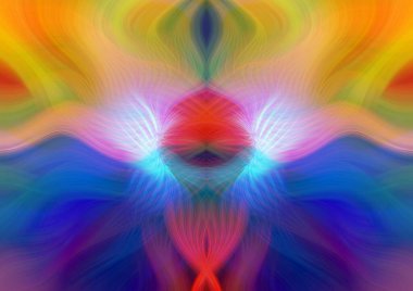 Simetrik Kaleydoskopik Desenler ve Fütürist Neon Parıltısı Tasarımlı Gökkuşağı Soyut Sanatı