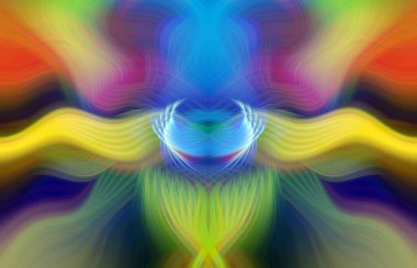 Simetrik Kaleydoskopik Desenler ve Fütürist Neon Parıltısı Tasarımlı Gökkuşağı Soyut Sanatı
