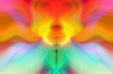 Simetrik Kaleydoskopik Desenler ve Fütürist Neon Parıltısı Tasarımlı Gökkuşağı Soyut Sanatı