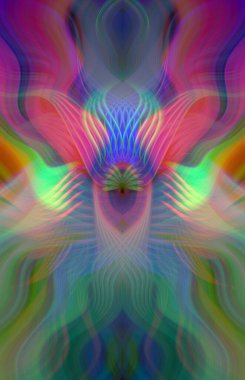 Simetrik Kaleydoskopik Desenler ve Fütürist Neon Parıltısı Tasarımlı Gökkuşağı Soyut Sanatı