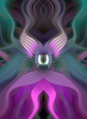 Simetrik Kaleydoskopik Desenler ve Fütürist Neon Parıltısı Tasarımlı Gökkuşağı Soyut Sanatı