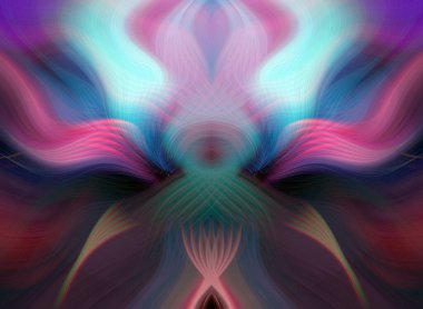 Simetrik Kaleydoskopik Desenler ve Fütürist Neon Parıltısı Tasarımlı Gökkuşağı Soyut Sanatı