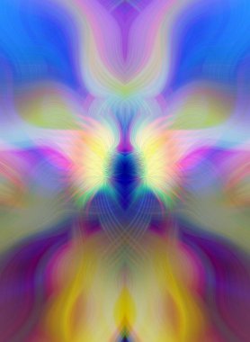 Simetrik Kaleydoskopik Desenler ve Fütürist Neon Parıltısı Tasarımlı Gökkuşağı Soyut Sanatı