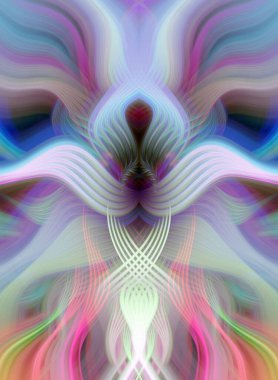 Simetrik Kaleydoskopik Desenler ve Fütürist Neon Parıltısı Tasarımlı Gökkuşağı Soyut Sanatı