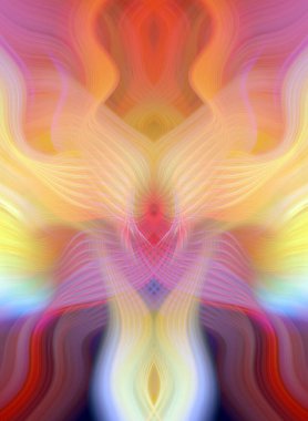 Simetrik Kaleydoskopik Desenler ve Fütürist Neon Parıltısı Tasarımlı Gökkuşağı Soyut Sanatı