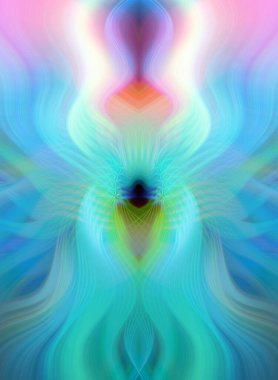 Simetrik Kaleydoskopik Desenler ve Fütürist Neon Parıltısı Tasarımlı Gökkuşağı Soyut Sanatı