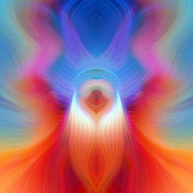 Simetrik Kaleydoskopik Desenler ve Fütürist Neon Parıltısı Tasarımlı Gökkuşağı Soyut Sanatı