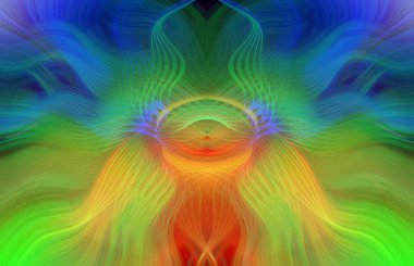 Simetrik Kaleydoskopik Desenler ve Fütürist Neon Parıltısı Tasarımlı Gökkuşağı Soyut Sanatı