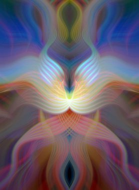 Simetrik Kaleydoskopik Desenler ve Fütürist Neon Parıltısı Tasarımlı Gökkuşağı Soyut Sanatı