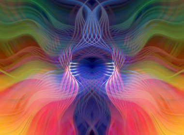 Simetrik Kaleydoskopik Desenler ve Fütürist Neon Parıltısı Tasarımlı Gökkuşağı Soyut Sanatı