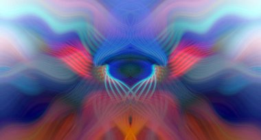 Simetrik Kaleydoskopik Desenler ve Fütürist Neon Parıltısı Tasarımlı Gökkuşağı Soyut Sanatı