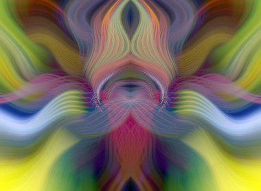 Simetrik Kaleydoskopik Desenler ve Fütürist Neon Parıltısı Tasarımlı Gökkuşağı Soyut Sanatı