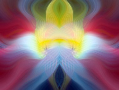 Simetrik Kaleydoskopik Desenler ve Fütürist Neon Parıltısı Tasarımlı Gökkuşağı Soyut Sanatı