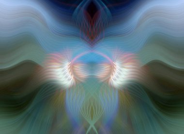 Simetrik Kaleydoskopik Desenler ve Fütürist Neon Parıltısı Tasarımlı Gökkuşağı Soyut Sanatı