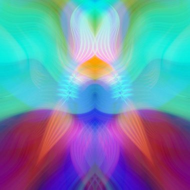 Simetrik Kaleydoskopik Desenler ve Fütürist Neon Parıltısı Tasarımlı Gökkuşağı Soyut Sanatı