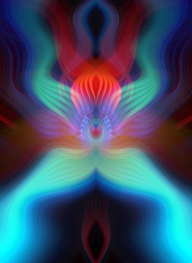 Simetrik Kaleydoskopik Desenler ve Fütürist Neon Parıltısı Tasarımlı Gökkuşağı Soyut Sanatı