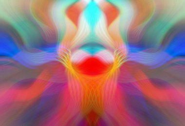 Simetrik Kaleydoskopik Desenler ve Fütürist Neon Parıltısı Tasarımlı Gökkuşağı Soyut Sanatı