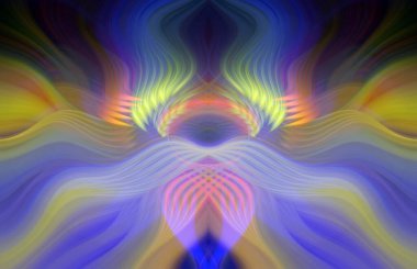 Simetrik Kaleydoskopik Desenler ve Fütürist Neon Parıltısı Tasarımlı Gökkuşağı Soyut Sanatı