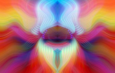 Simetrik Kaleydoskopik Desenler ve Fütürist Neon Parıltısı Tasarımlı Gökkuşağı Soyut Sanatı