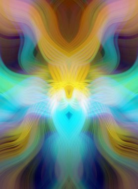 Simetrik Kaleydoskopik Desenler ve Fütürist Neon Parıltısı Tasarımlı Gökkuşağı Soyut Sanatı