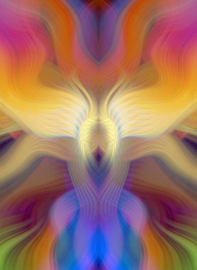 Simetrik Kaleydoskopik Desenler ve Fütürist Neon Parıltısı Tasarımlı Gökkuşağı Soyut Sanatı