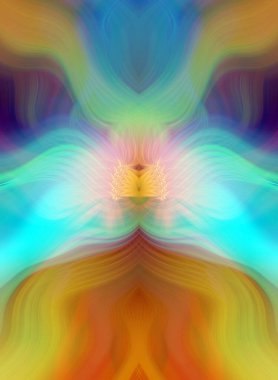 Simetrik Kaleydoskopik Desenler ve Fütürist Neon Parıltısı Tasarımlı Gökkuşağı Soyut Sanatı