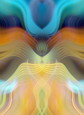 Simetrik Kaleydoskopik Desenler ve Fütürist Neon Parıltısı Tasarımlı Gökkuşağı Soyut Sanatı