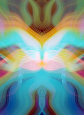 Simetrik Kaleydoskopik Desenler ve Fütürist Neon Parıltısı Tasarımlı Gökkuşağı Soyut Sanatı