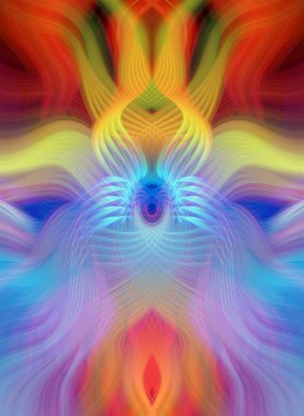 Simetrik Kaleydoskopik Desenler ve Fütürist Neon Parıltısı Tasarımlı Gökkuşağı Soyut Sanatı