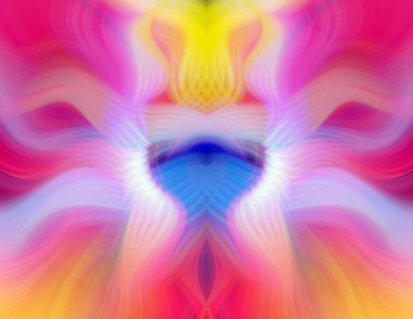 Simetrik Kaleydoskopik Desenler ve Fütürist Neon Parıltısı Tasarımlı Gökkuşağı Soyut Sanatı