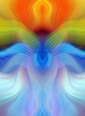 Simetrik Kaleydoskopik Desenler ve Fütürist Neon Parıltısı Tasarımlı Gökkuşağı Soyut Sanatı