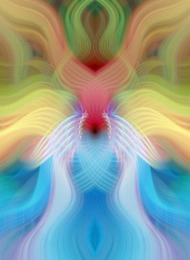 Simetrik Kaleydoskopik Desenler ve Fütürist Neon Parıltısı Tasarımlı Gökkuşağı Soyut Sanatı