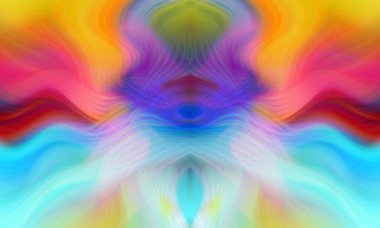 Simetrik Kaleydoskopik Desenler ve Fütürist Neon Parıltısı Tasarımlı Gökkuşağı Soyut Sanatı