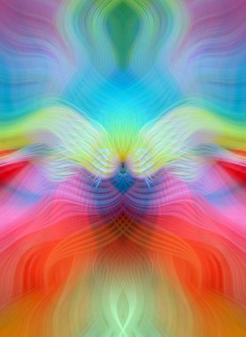 Simetrik Kaleydoskopik Desenler ve Fütürist Neon Parıltısı Tasarımlı Gökkuşağı Soyut Sanatı