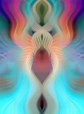 Simetrik Kaleydoskopik Desenler ve Fütürist Neon Parıltısı Tasarımlı Gökkuşağı Soyut Sanatı