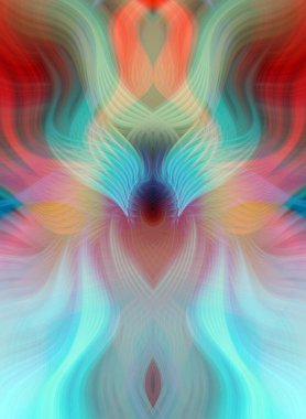 Simetrik Kaleydoskopik Desenler ve Fütürist Neon Parıltısı Tasarımlı Gökkuşağı Soyut Sanatı