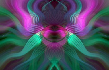 Simetrik Kaleydoskopik Desenler ve Fütürist Neon Parıltısı Tasarımlı Gökkuşağı Soyut Sanatı