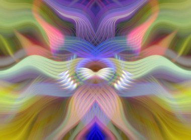 Simetrik Kaleydoskopik Desenler ve Fütürist Neon Parıltısı Tasarımlı Gökkuşağı Soyut Sanatı