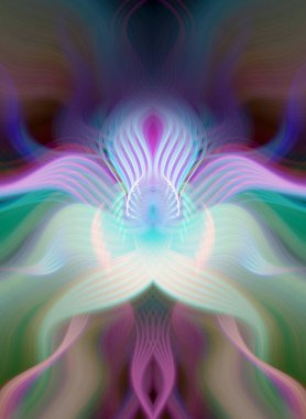 Simetrik Kaleydoskopik Desenler ve Fütürist Neon Parıltısı Tasarımlı Gökkuşağı Soyut Sanatı