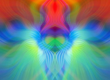 Simetrik Kaleydoskopik Desenler ve Fütürist Neon Parıltısı Tasarımlı Gökkuşağı Soyut Sanatı