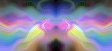 Simetrik Kaleydoskopik Desenler ve Fütürist Neon Parıltısı Tasarımlı Gökkuşağı Soyut Sanatı