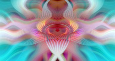 Simetrik Kaleydoskopik Desenler ve Fütürist Neon Parıltısı Tasarımlı Gökkuşağı Soyut Sanatı