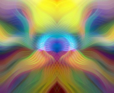 Simetrik Kaleydoskopik Desenler ve Fütürist Neon Parıltısı Tasarımlı Gökkuşağı Soyut Sanatı