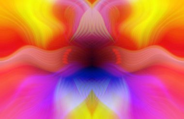 Simetrik Kaleydoskopik Desenler ve Fütürist Neon Parıltısı Tasarımlı Gökkuşağı Soyut Sanatı