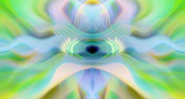 Simetrik Kaleydoskopik Desenler ve Fütürist Neon Parıltısı Tasarımlı Gökkuşağı Soyut Sanatı